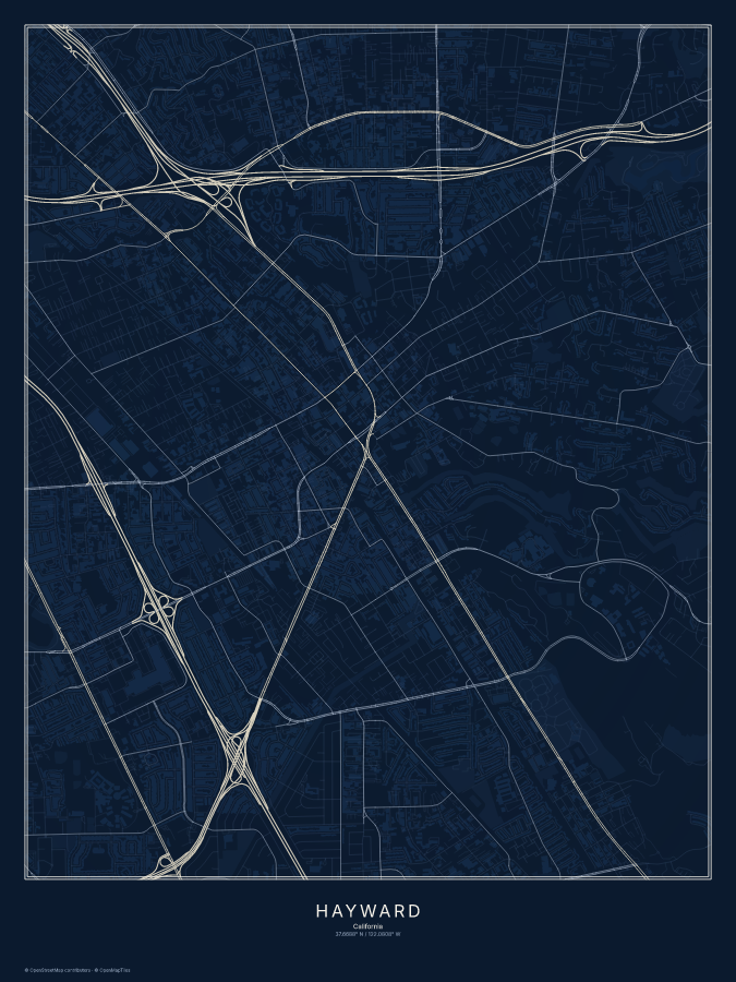 Hayward map poster, midnight style