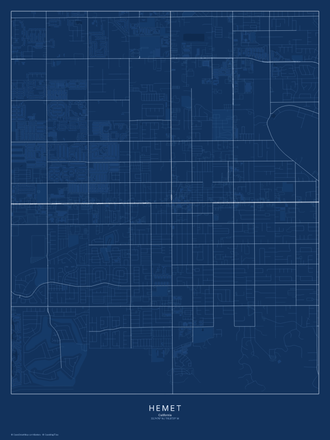 Hemet map poster, blueprint style