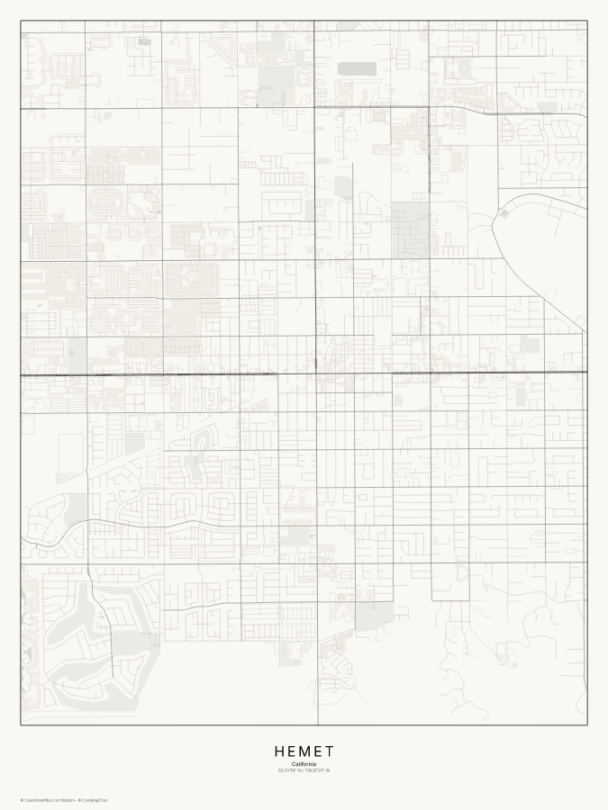Hemet map poster, classic style