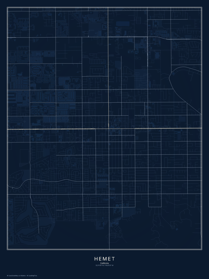 Hemet map poster, midnight style