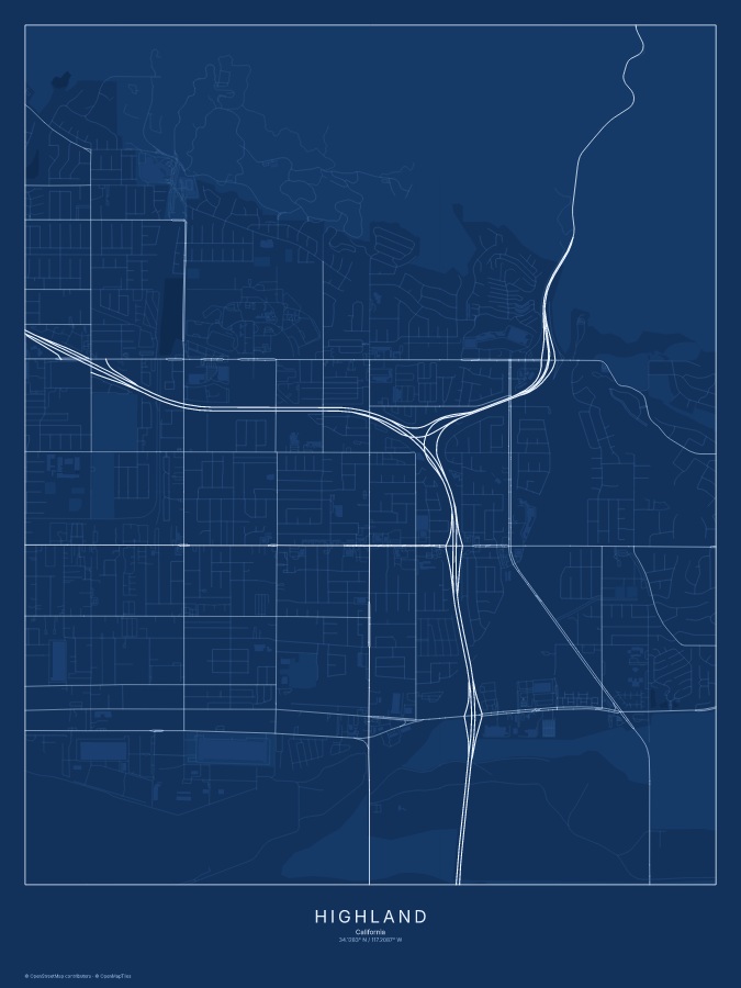 Highland map poster, blueprint style