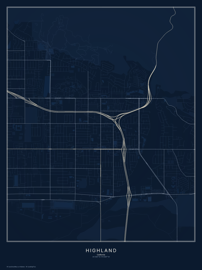 Highland map poster, midnight style