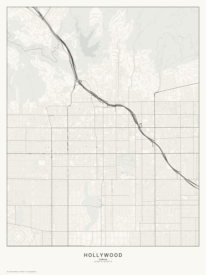 Hollywood map poster, classic style