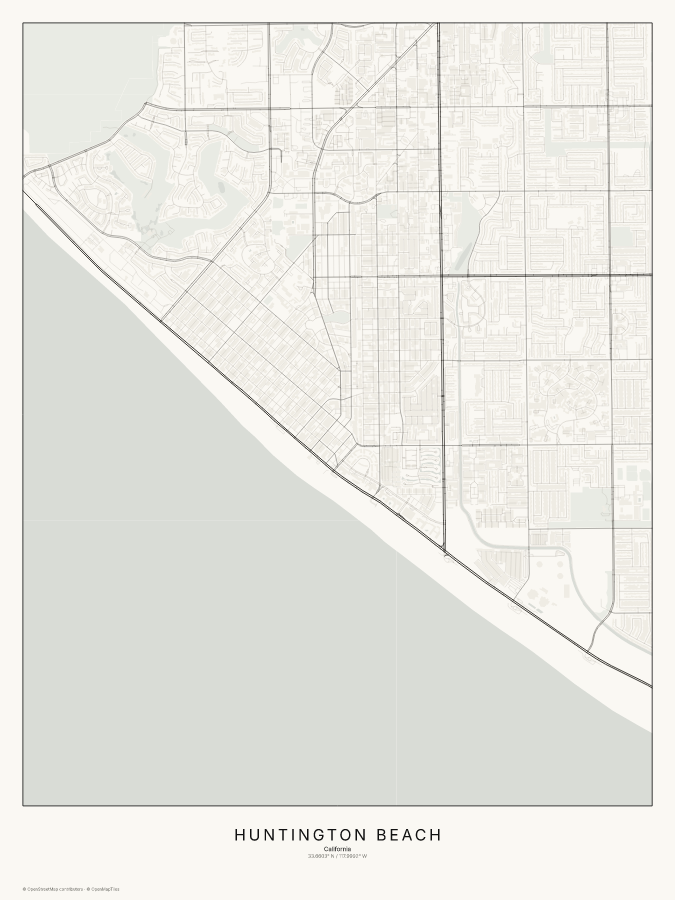 Huntington Beach map poster, classic style