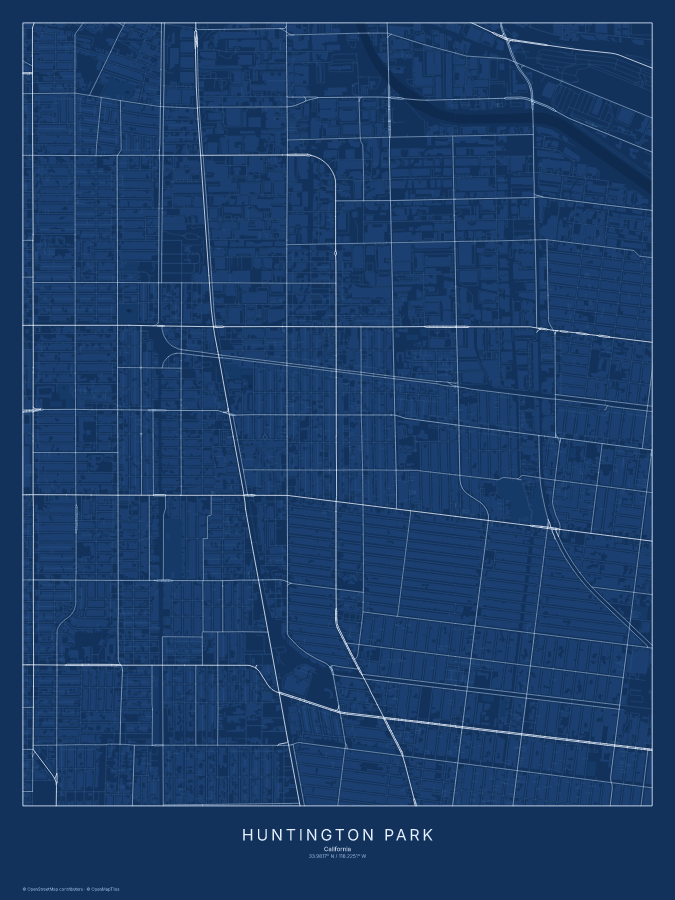 Huntington Park map poster, blueprint style