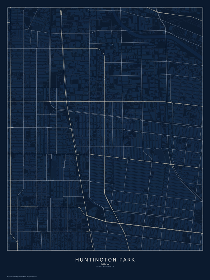 Huntington Park map poster, midnight style