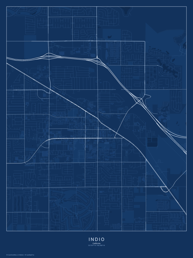 Indio map poster, blueprint style