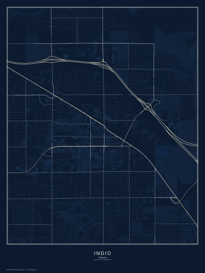 Indio map poster, midnight style