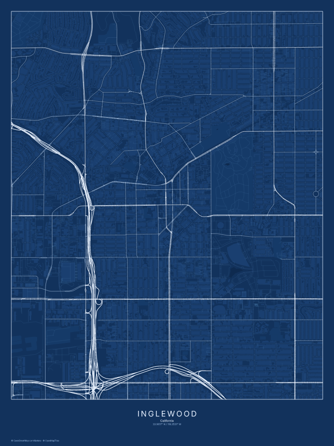 Inglewood map poster, blueprint style