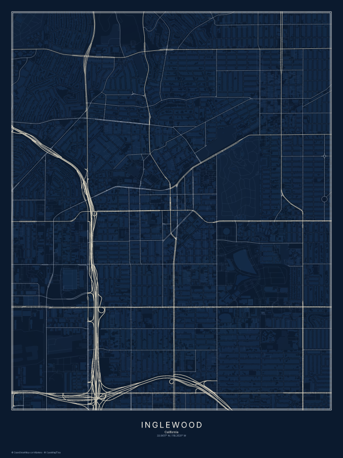 Inglewood map poster, midnight style