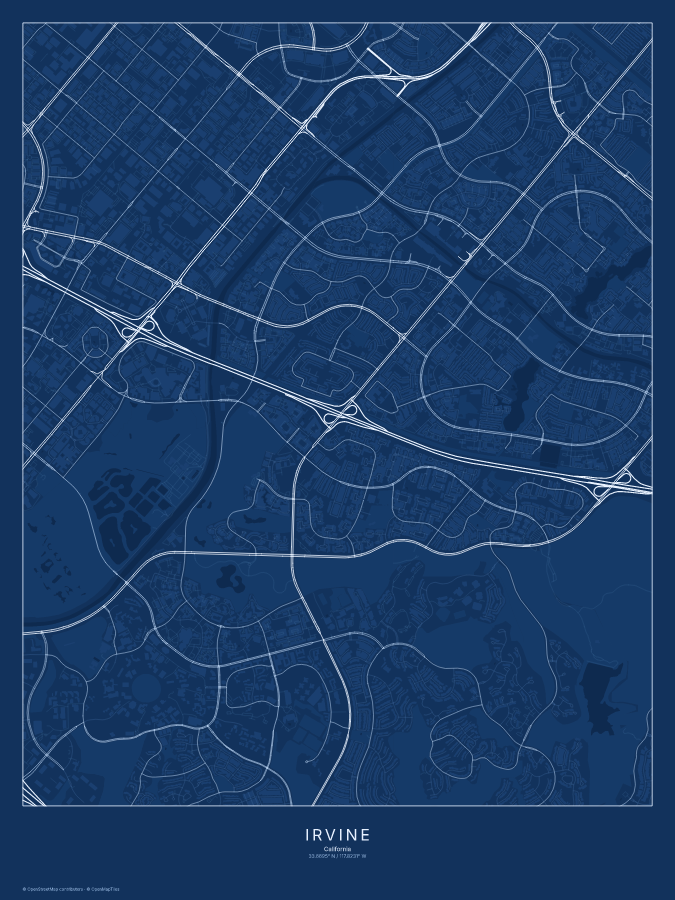 Irvine map poster, blueprint style