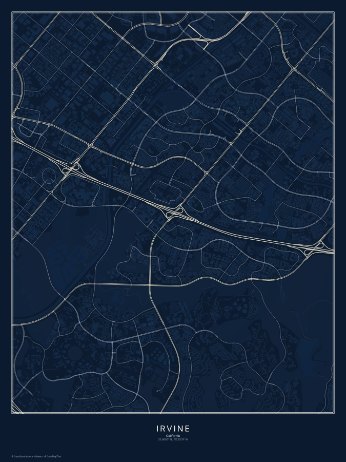 Irvine map poster, midnight style