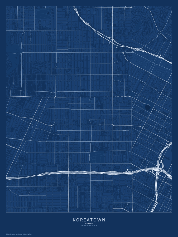 Koreatown map poster, blueprint style