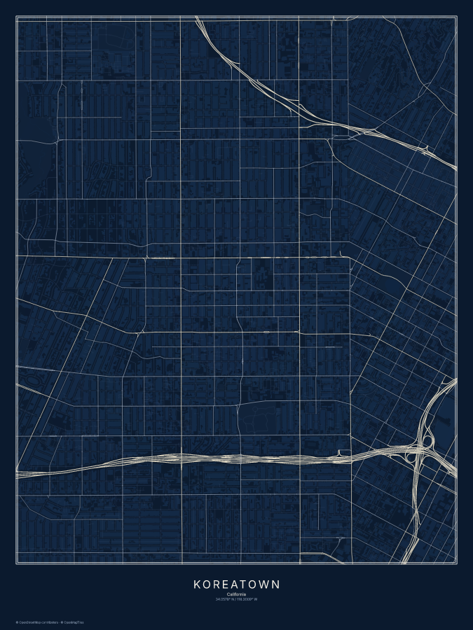 Koreatown map poster, midnight style
