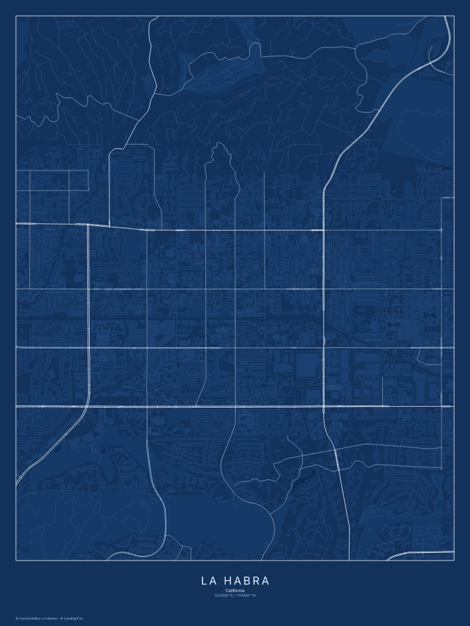La Habra map poster, blueprint style