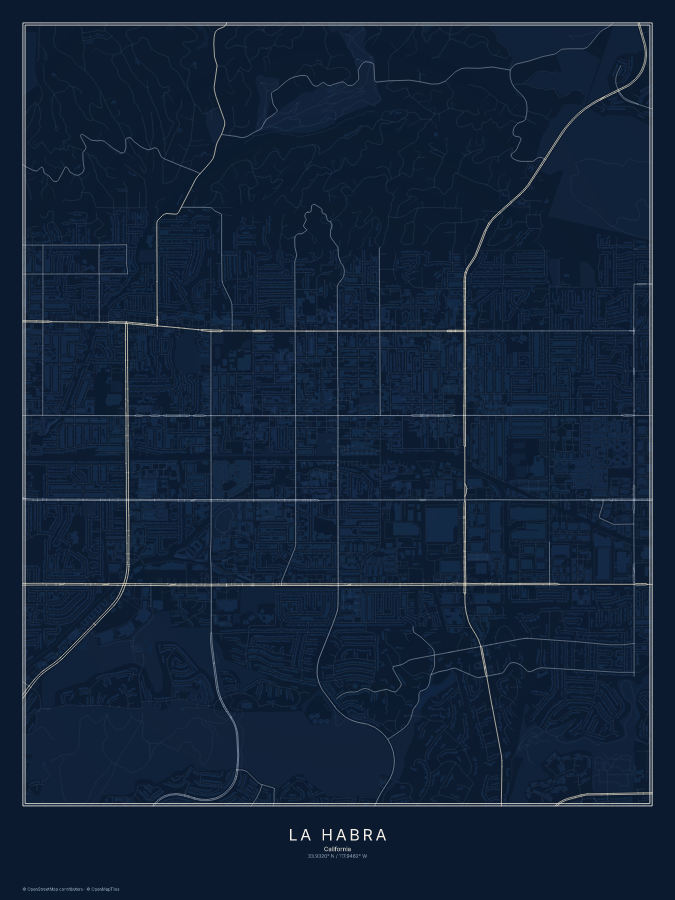 La Habra map poster, midnight style