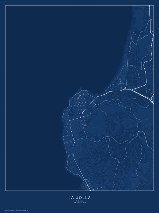 La Jolla map poster, blueprint style