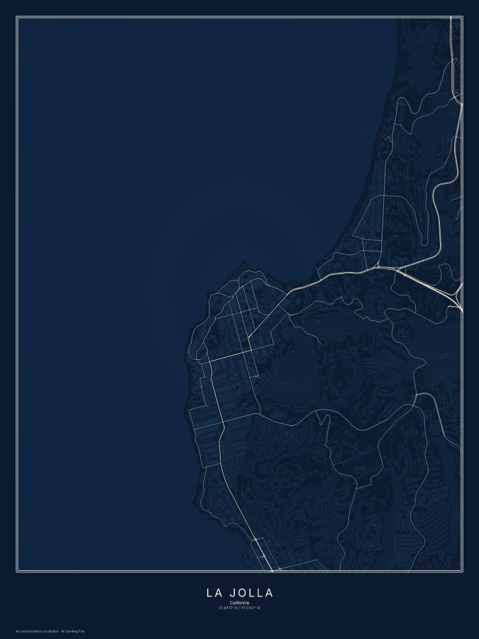 La Jolla map poster, midnight style