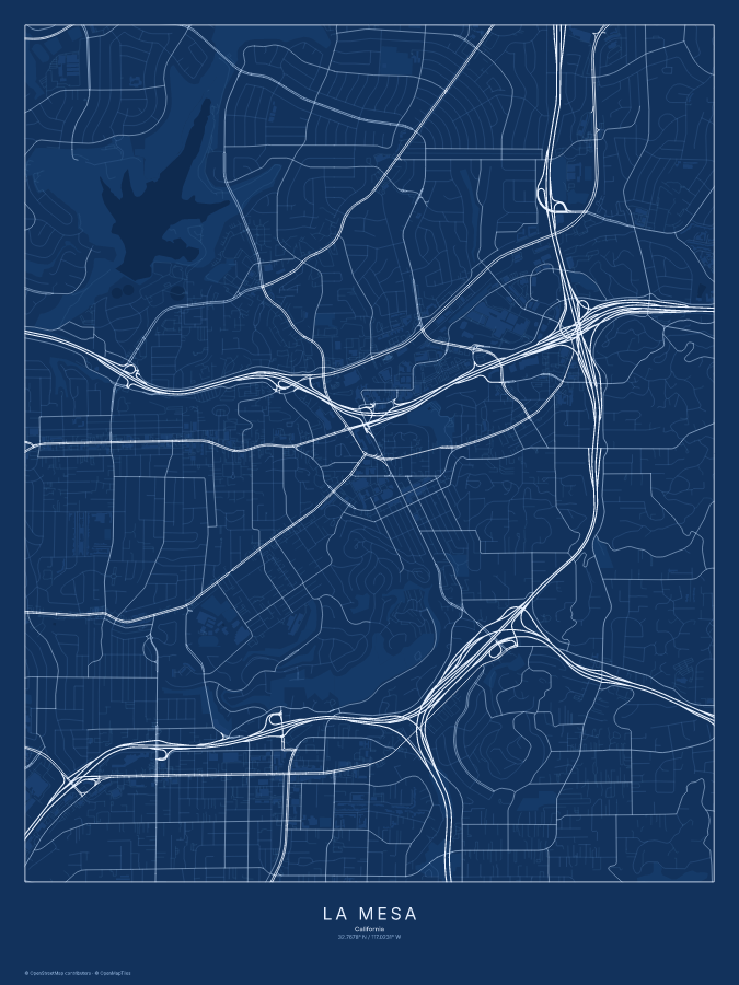 La Mesa map poster, blueprint style