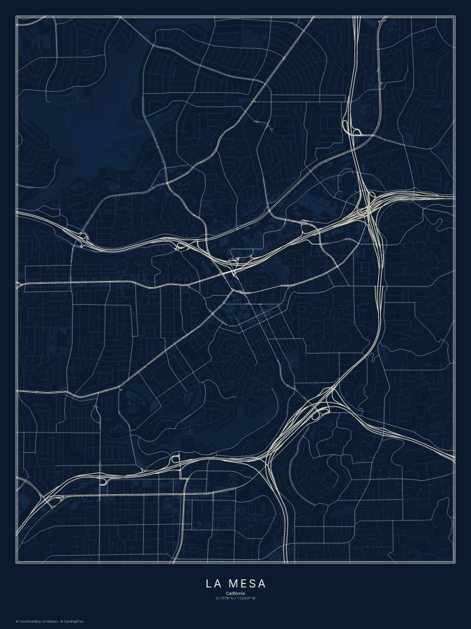 La Mesa map poster, midnight style