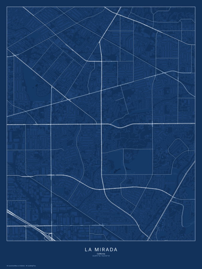La Mirada map poster, blueprint style