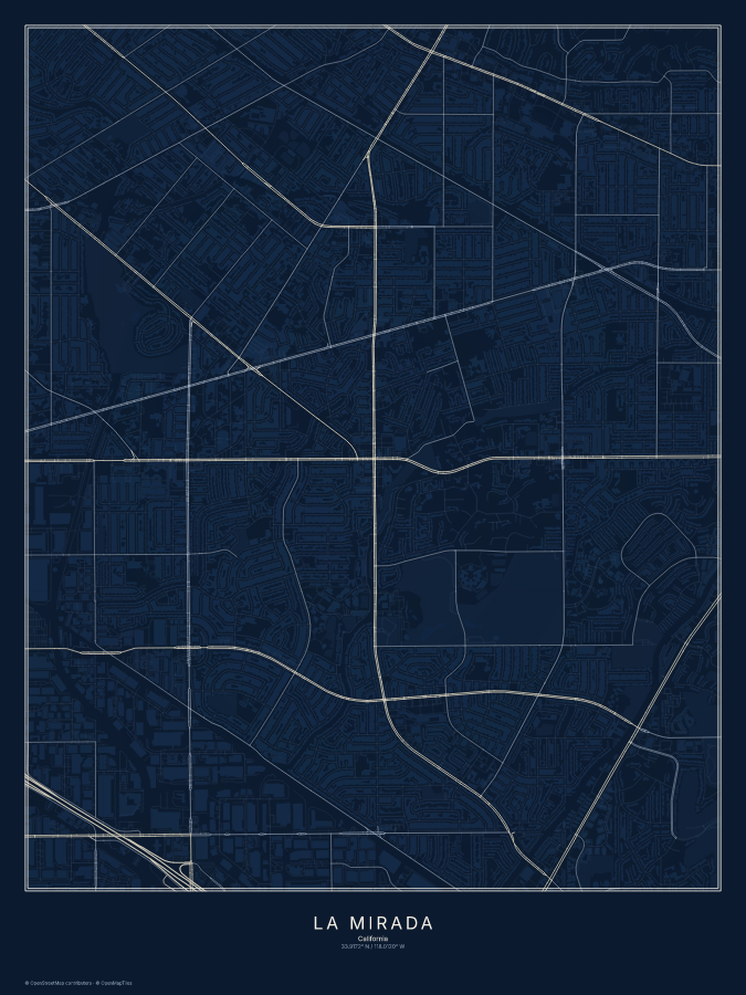 La Mirada map poster, midnight style