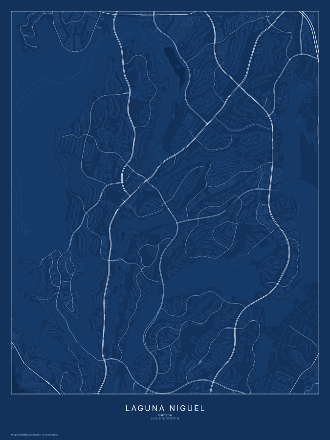 Laguna Niguel map poster, blueprint style