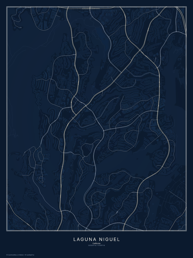 Laguna Niguel map poster, midnight style