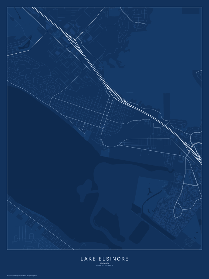 Lake Elsinore map poster, blueprint style