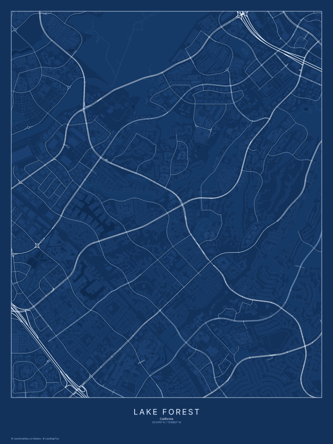 Lake Forest map poster, blueprint style