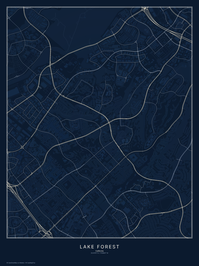 Lake Forest map poster, midnight style
