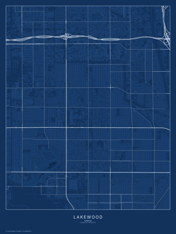 Lakewood map poster, blueprint style
