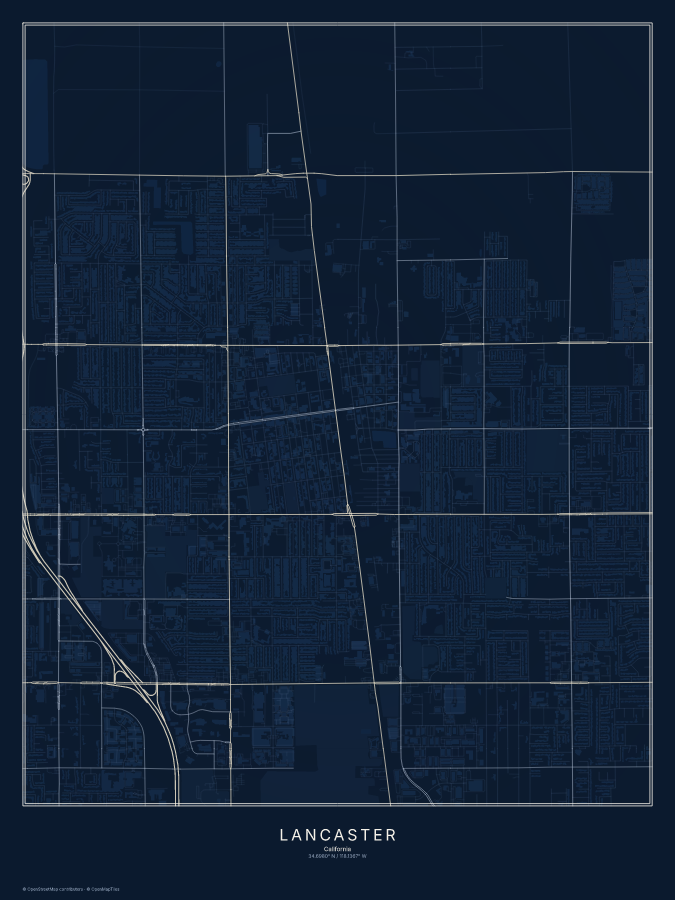 Lancaster map poster, midnight style