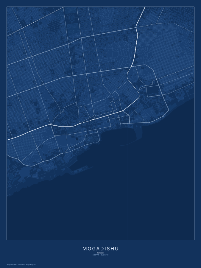 Mogadishu map poster, blueprint style