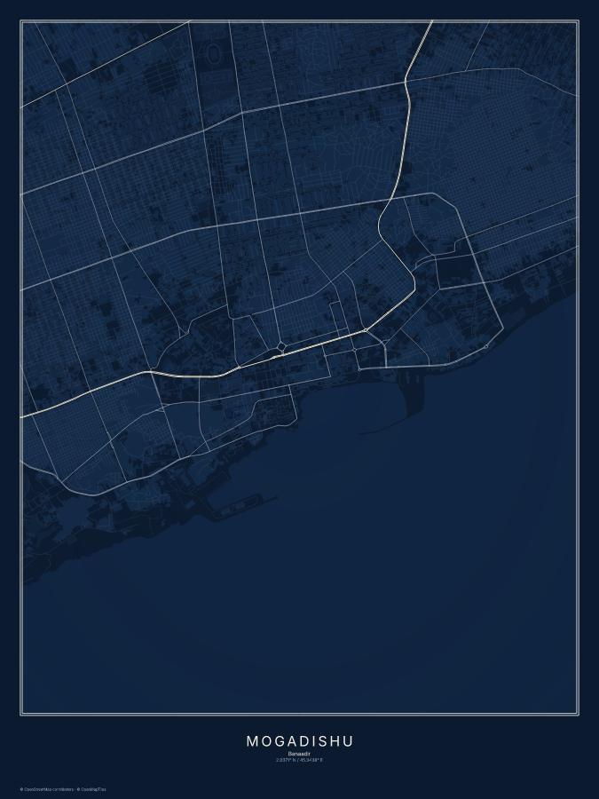 Mogadishu map poster, midnight style
