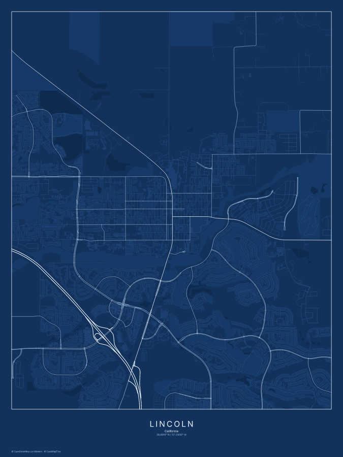 Lincoln map poster, blueprint style
