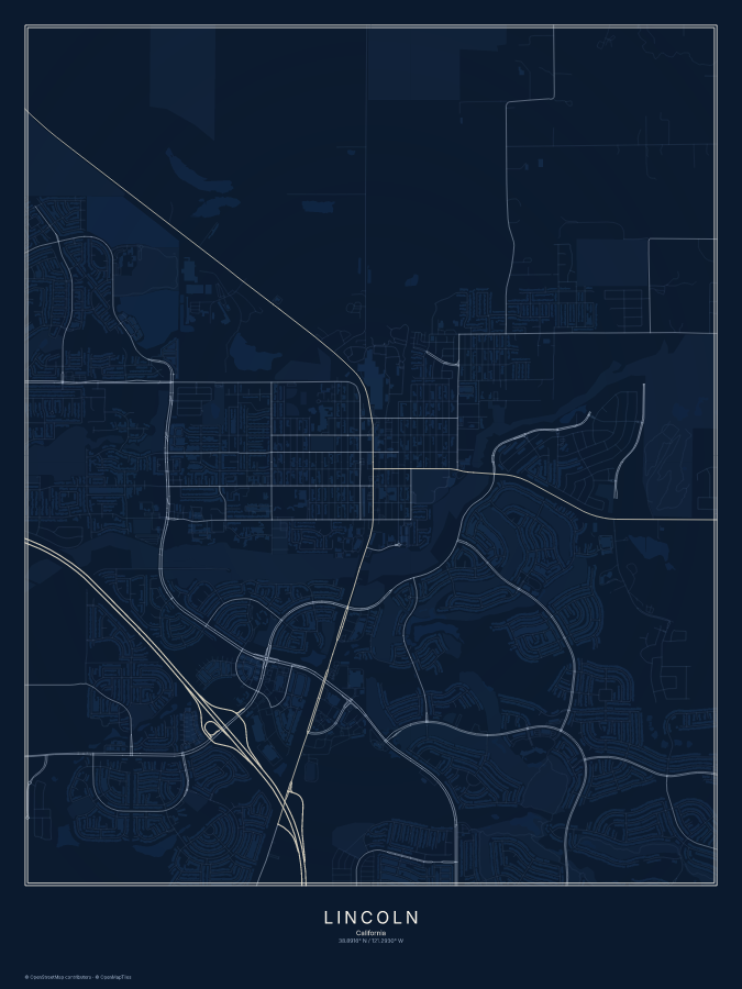 Lincoln map poster, midnight style