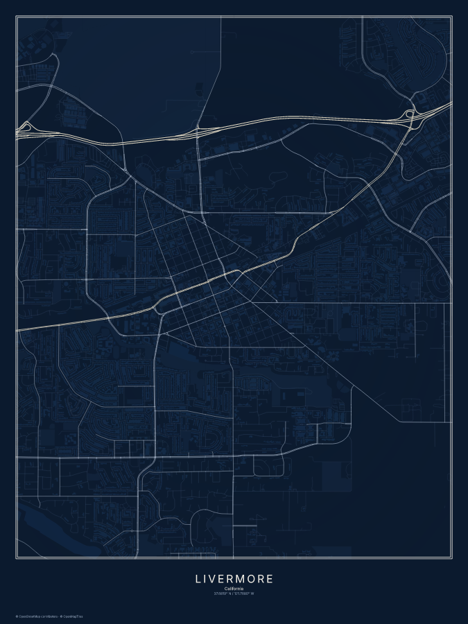 Livermore map poster, midnight style