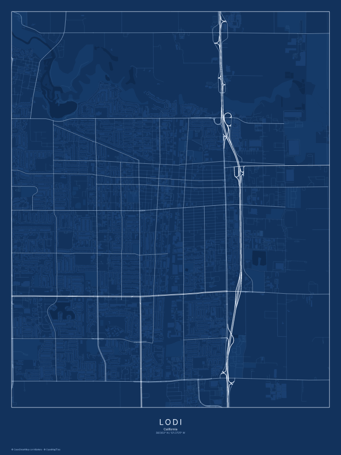 Lodi map poster, blueprint style