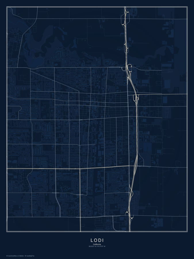 Lodi map poster, midnight style