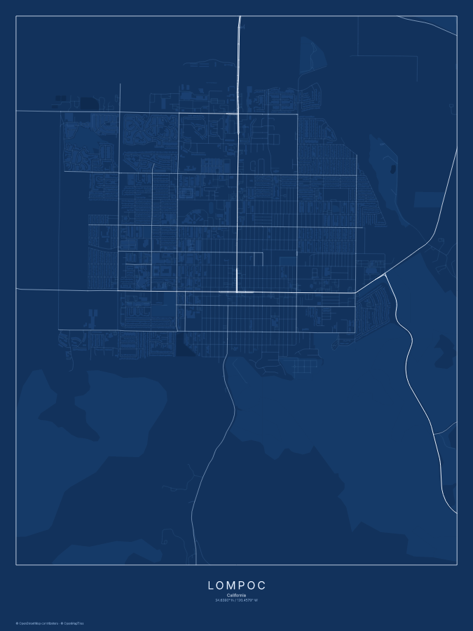 Lompoc map poster, blueprint style