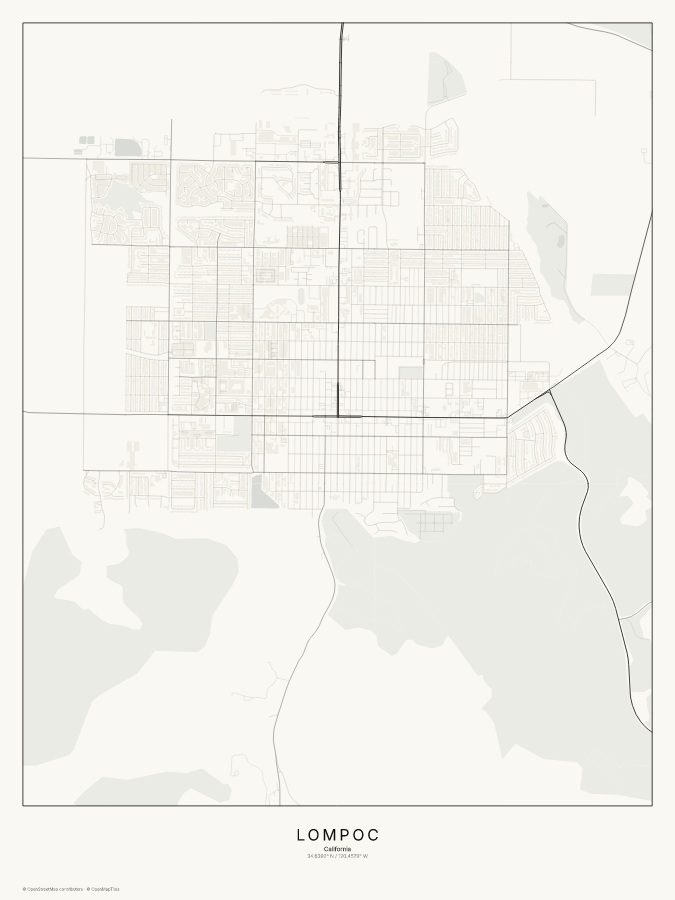 Lompoc map poster, classic style
