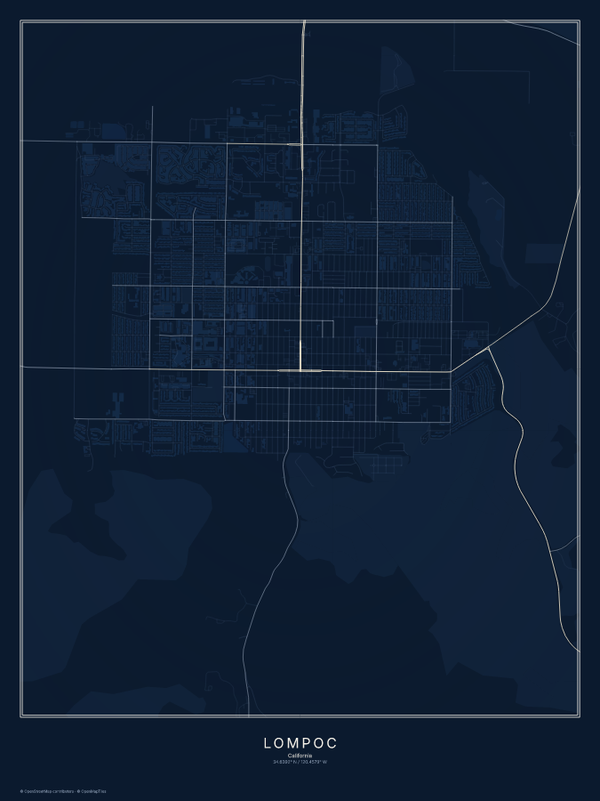 Lompoc map poster, midnight style