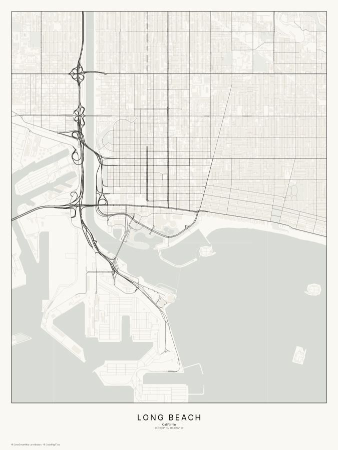 Long Beach map poster, classic style