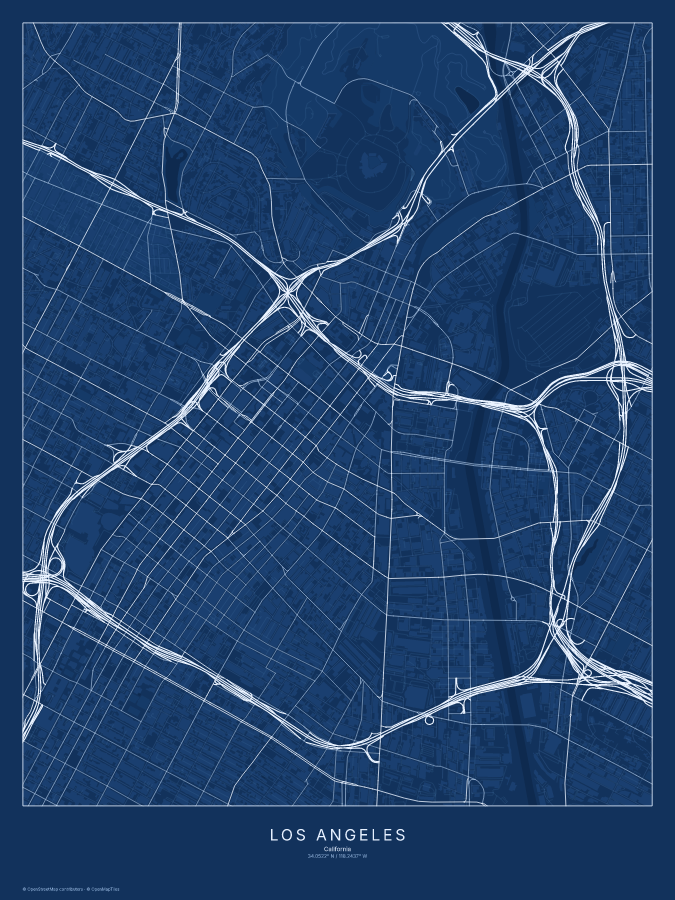 Los Angeles map poster, blueprint style