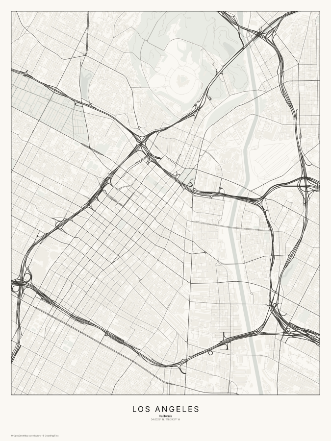 Los Angeles map poster, classic style