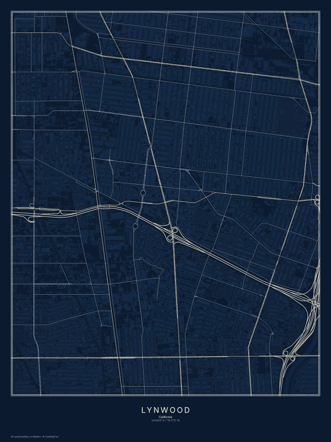 Lynwood map poster, midnight style