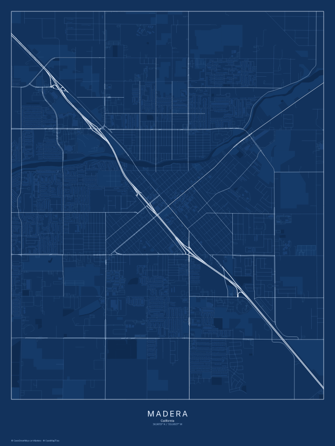 Madera map poster, blueprint style