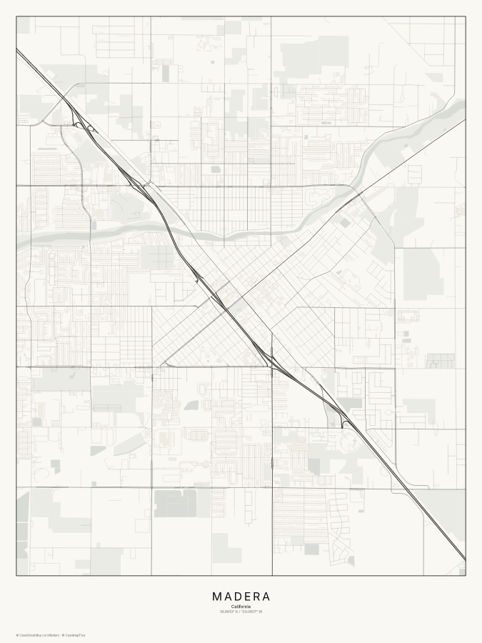 Madera map poster, classic style