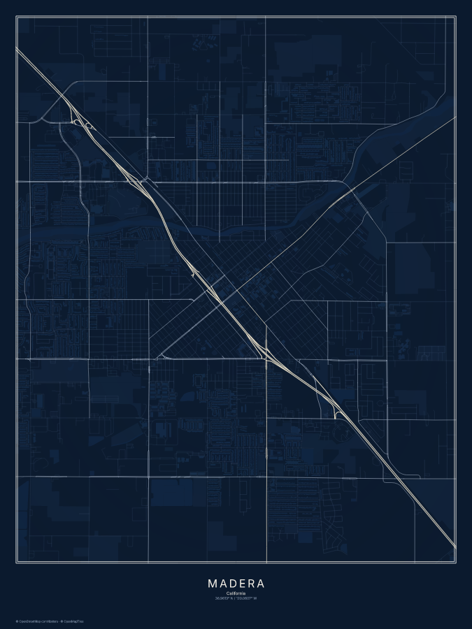 Madera map poster, midnight style
